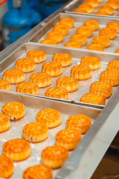 Processo de fabricação de bolo de lua Um bolo de lua é um produto de padaria chinês tradicionalmente