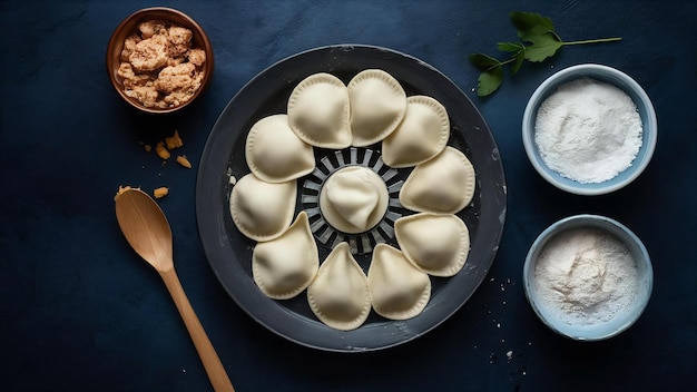 Foto processo passo a passo de fazer bolinhos caseiros ravioli ou pelmeni com recheio de carne picada