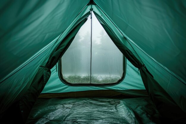 Foto procurar refúgio e calor dentro de uma tenda durante o mau tempo