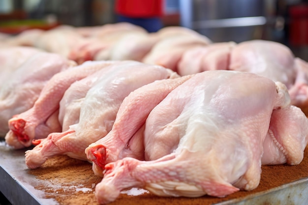 Produção avícola de carne de frango Produção industrial e embalagem de carne de frango Carcaças de frango e lombo indústria alimentar moderna