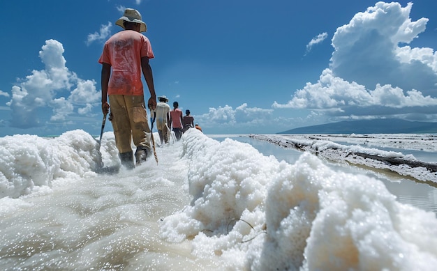 Produção de cloreto de sódio numa pequena ilha no Oceano Índico