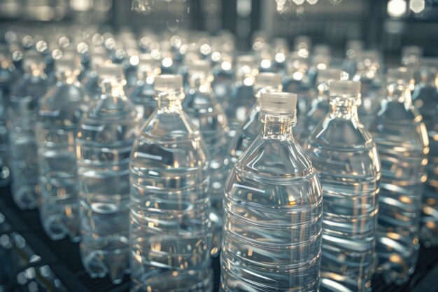 Produção em massa de garrafas de plástico