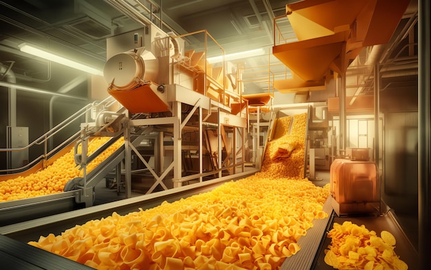 Produção industrial generativa de AI de pasta em fábrica de alimentos automatizada