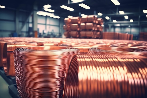 Producción de cables de alambre de cobre en bobinas de la planta industrial de acero metálico