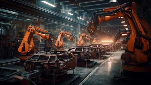 Foto producción de la fábrica de robots y maquinaria automatizada generativa ai