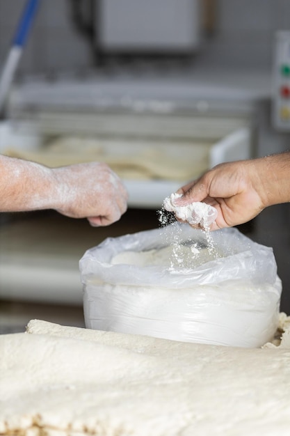 Producción industrial de productos de panadería, preparación de masa.