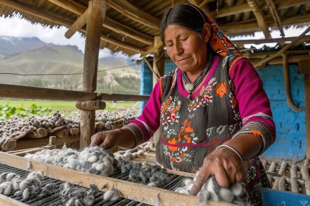 Foto producción de la lana de la alpaca