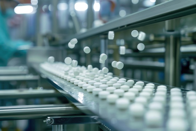 Producción de pastillas blancas en una moderna fábrica farmacéutica