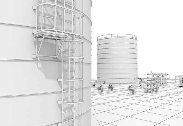 producción química, planta de procesamiento de residuos, visualización exterior