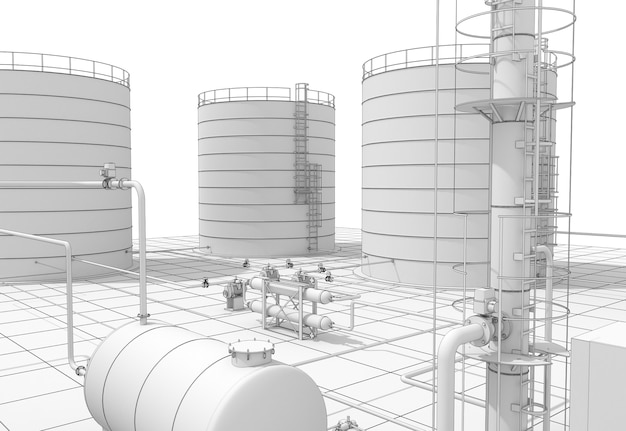 producción química, planta de procesamiento de residuos, visualización exterior