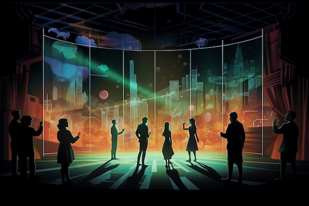 Una producción teatral holográfica con ilustración interactiva de la narración de historias