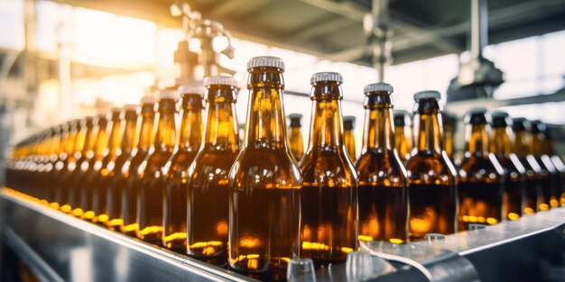 Producción tecnológica industrial de cerveza artesanal en una línea de transporte automatizada