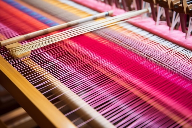 Foto productivo viaje iridescente primer plano de la fabricación de textiles en un telar de precisión