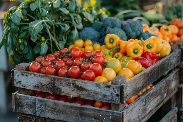 Producto agrícola fresco ecológico en el mercado del agricultor