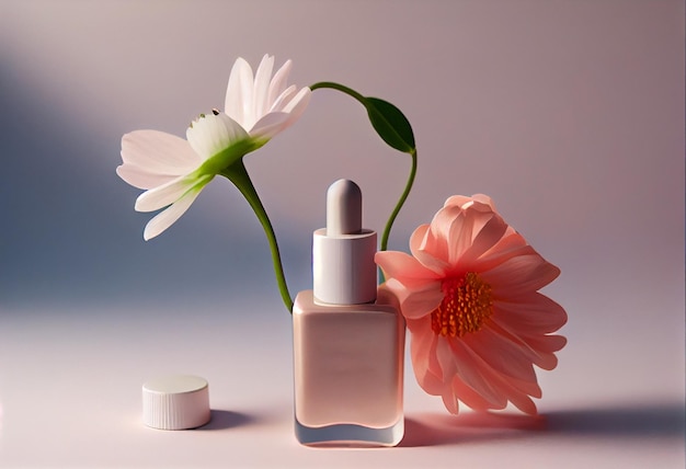 Producto de belleza para mujer con flor en el fondo Estilo minimalista Generado por IA