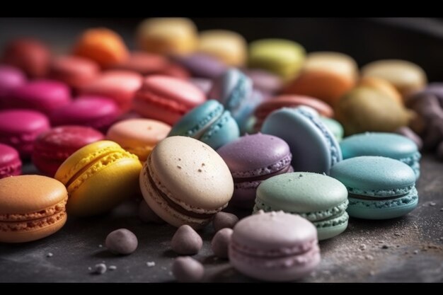 Producto de confitería macaron de colores IA generativa