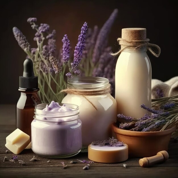 Producto de cosmética natural con ai generativo de lavanda