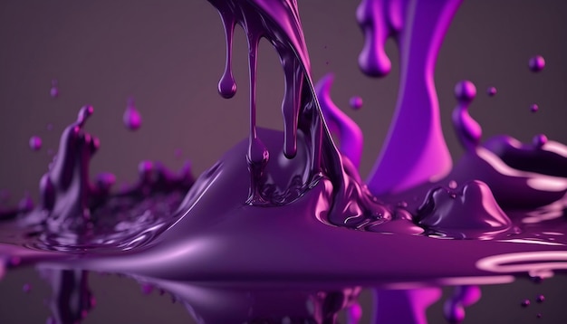 Producto cosmético líquido gel púrpura que fluye hacia abajo sobre el fondo AI generado