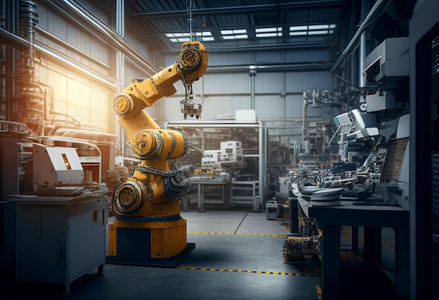 Producto de ensamblaje robótico en fábrica Industria de automatización Creado con tecnología de IA generativa