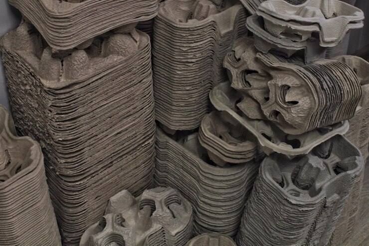 Foto producto de envase ecológico a partir de cartón de pulpa reciclada. protección de la naturaleza, conservación del medio ambiente, zerowa
