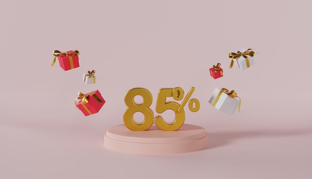 Producto de Feliz Navidad con 85 por ciento de descuento en el podio con fondo de color pastel