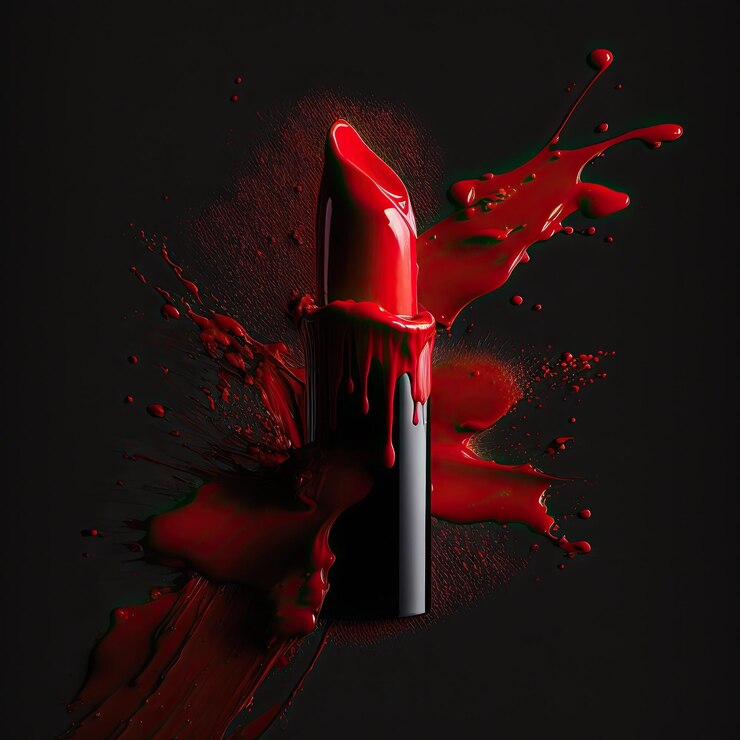 Producto de lápiz labial rojo aislado sobre un fondo negro Macro tiro