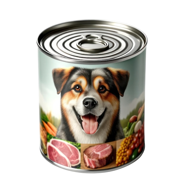 Producto de lata de comida para perros aislado sobre un fondo transparente blanco