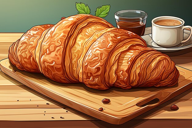 Foto producto de pastelería de pan croissant dibujado a mano