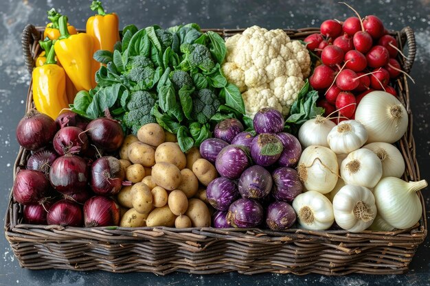 producto de verduras frescas con canasta fotografía de alimentos de publicidad profesional