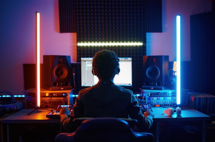 Un productor musical que trabaja en un estudio de grabación.