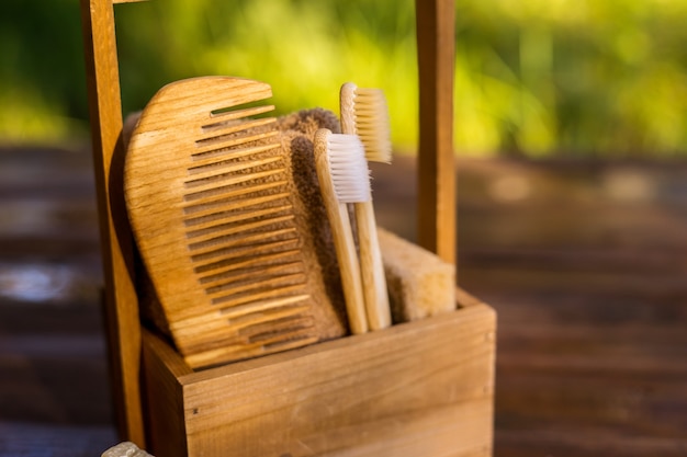 Productos de baño de bambú ecológicos concepto de desperdicio cero