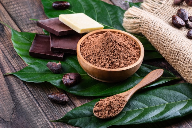 Productos de cacao para hacer chocolate casero.