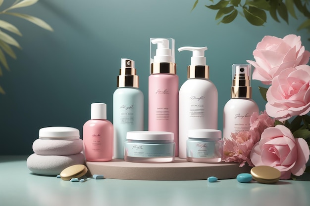 Productos cosméticos de belleza y maqueta de spa