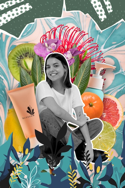 Productos cosméticos y collage de plantas