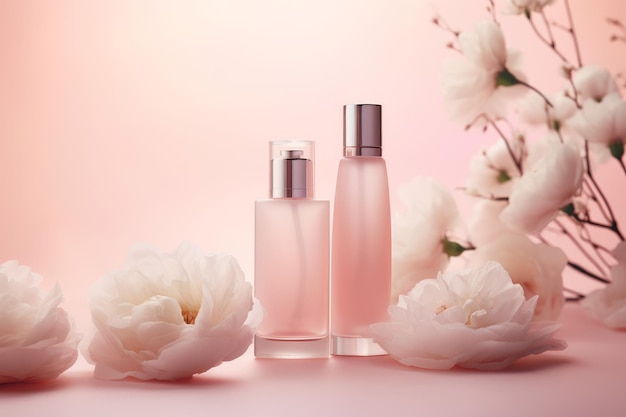 Productos cosméticos flores belleza Piel pastel Generar Ai