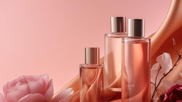 Productos cosméticos rosas Ilustración AI GenerativexA