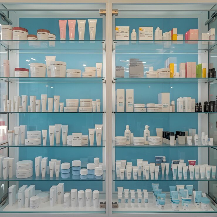Productos para el cuidado de la piel y la belleza en las estanterías de los minoristas