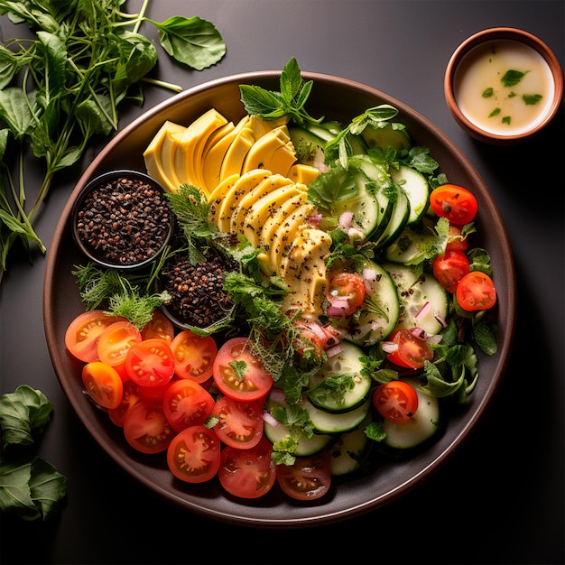 Foto productos ecológicos de ensalada de verduras alimentación saludable imagen generada por ia