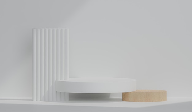 Los productos de fondo 3D muestran el fondo de la escena del podio Representación 3D con soporte de podio para mostrar productos cosméticos Escaparate de escenario en la pantalla del pedestal Ilustración de representación 3D de estudio blanco