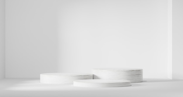Productos de fondo 3d Muestre escenas de pedestal con plataformas geométricas fondo blanco con podio Soporte para mostrar productos cosméticos en el escenario Representación 3D