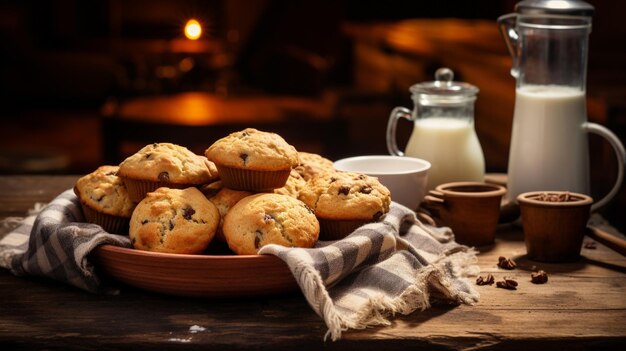 productos horneados caseros en una mesa de madera rústica muffin cookie