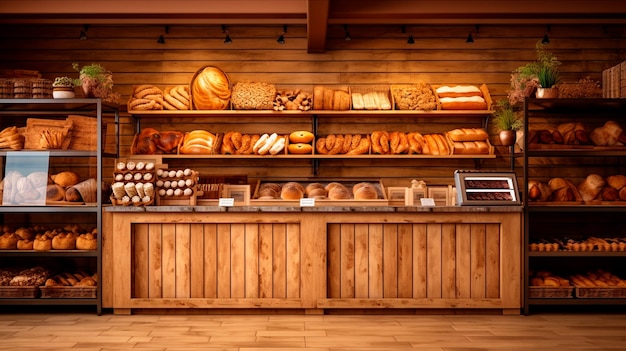 productos de panadería en la mesa en la panadería IA generativa