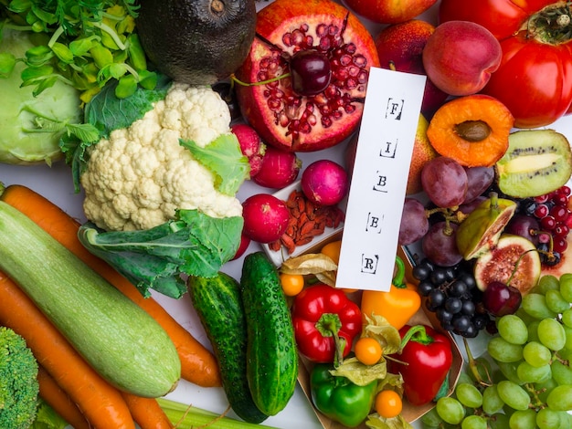 Foto productos ricos en fibra alimentos dietéticos saludables vista superior
