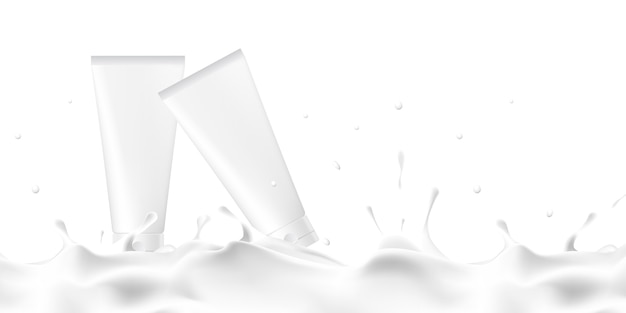 Produkt Tube Produkt Modell Milch Serum Haut Creme Lotion Schönheit Produkt Werbung Milch Wasser Milch Hautpflege 3d Illustration weißen Hintergrund mit Clipping-Pfad