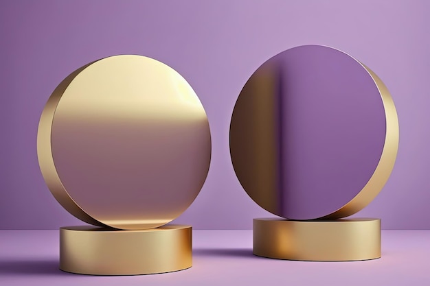 Produktanzeige Gold rundes Podium auf lila Hintergrund 3D