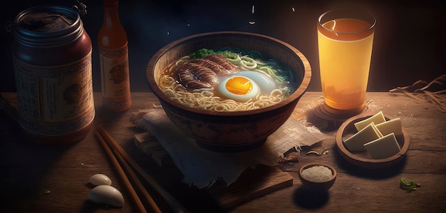 Produktfoto köstliche Ramen im dunklen Hintergrund Restauranthintergrund