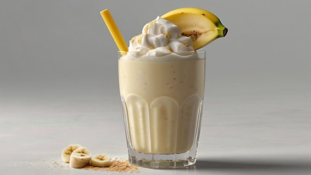 Produktfotografie eines Bananenmilchshakes mit weißem Hintergrund