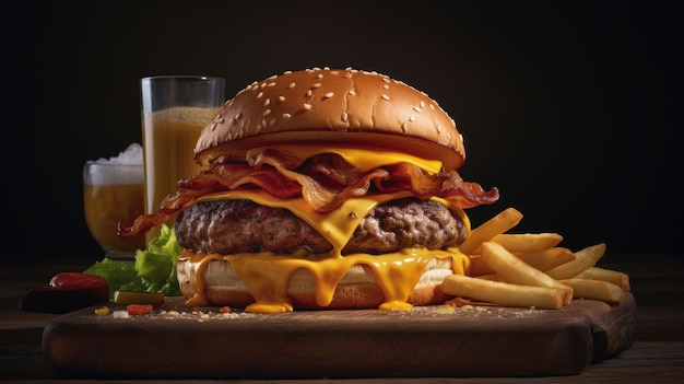 Produktfotografie eines klassischen amerikanischen Burgers mit Käse-Baco