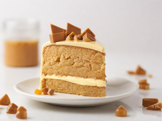 Produktfotografie von Butterscotch-Kuchen mit weißem Hintergrund.