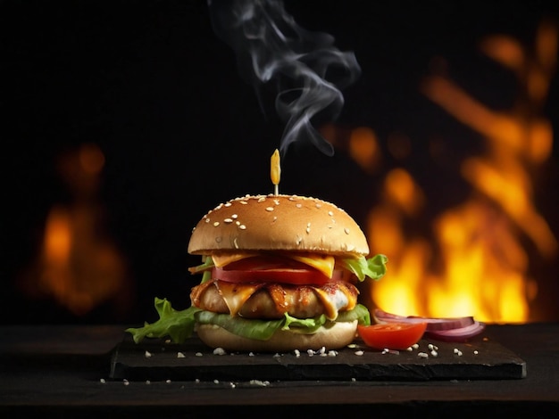 Foto produktfotografie von cheeseburger mit pommes frites und soße